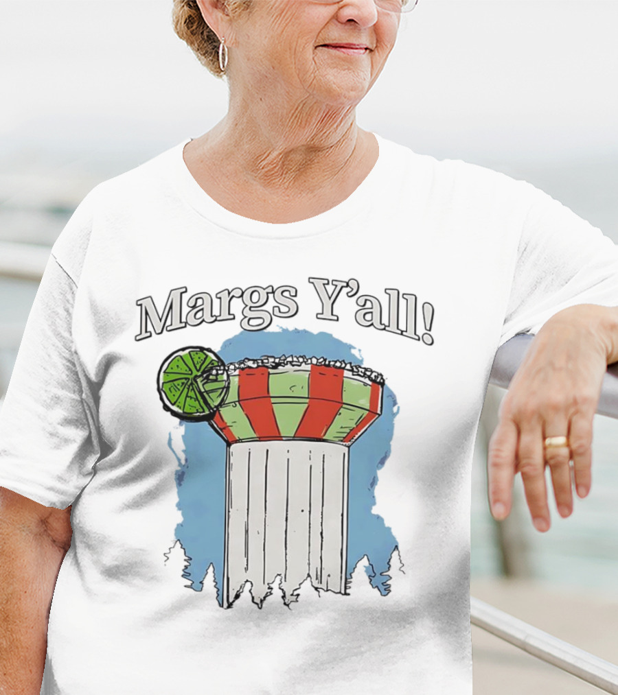 Margs Y'all Margarita Glass Water Tower Lime Slice T-Shirt
