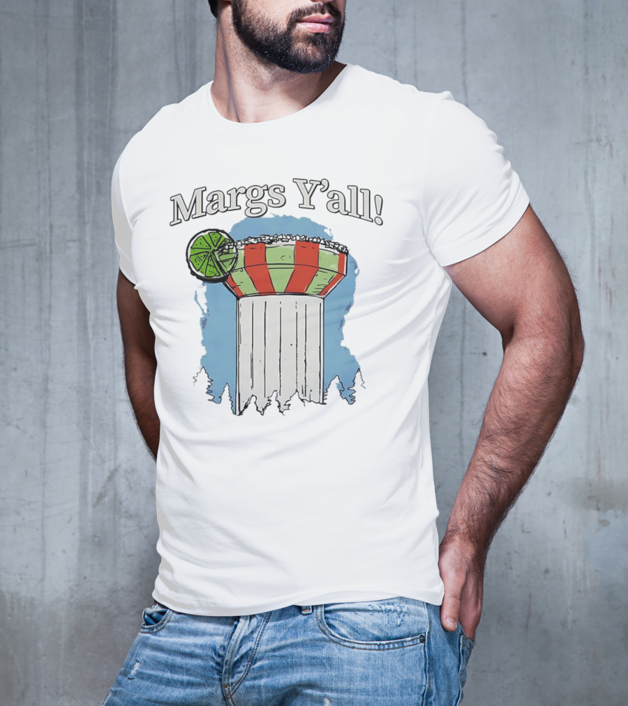 Margs Y'all Margarita Glass Water Tower Lime Slice T-Shirt