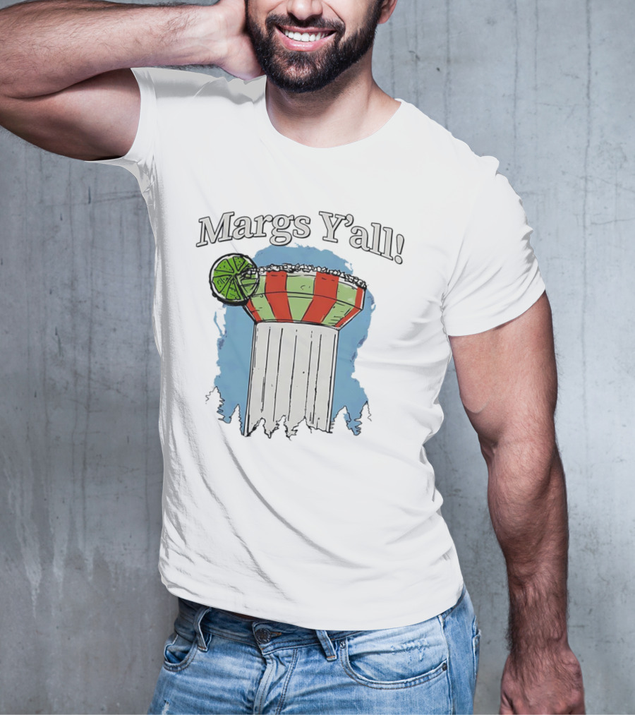 Margs Y'all Margarita Glass Water Tower Lime Slice T-Shirt