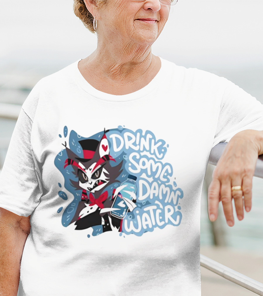 Drink Some Damn Water Wolf Holding Bottle T-Shirt