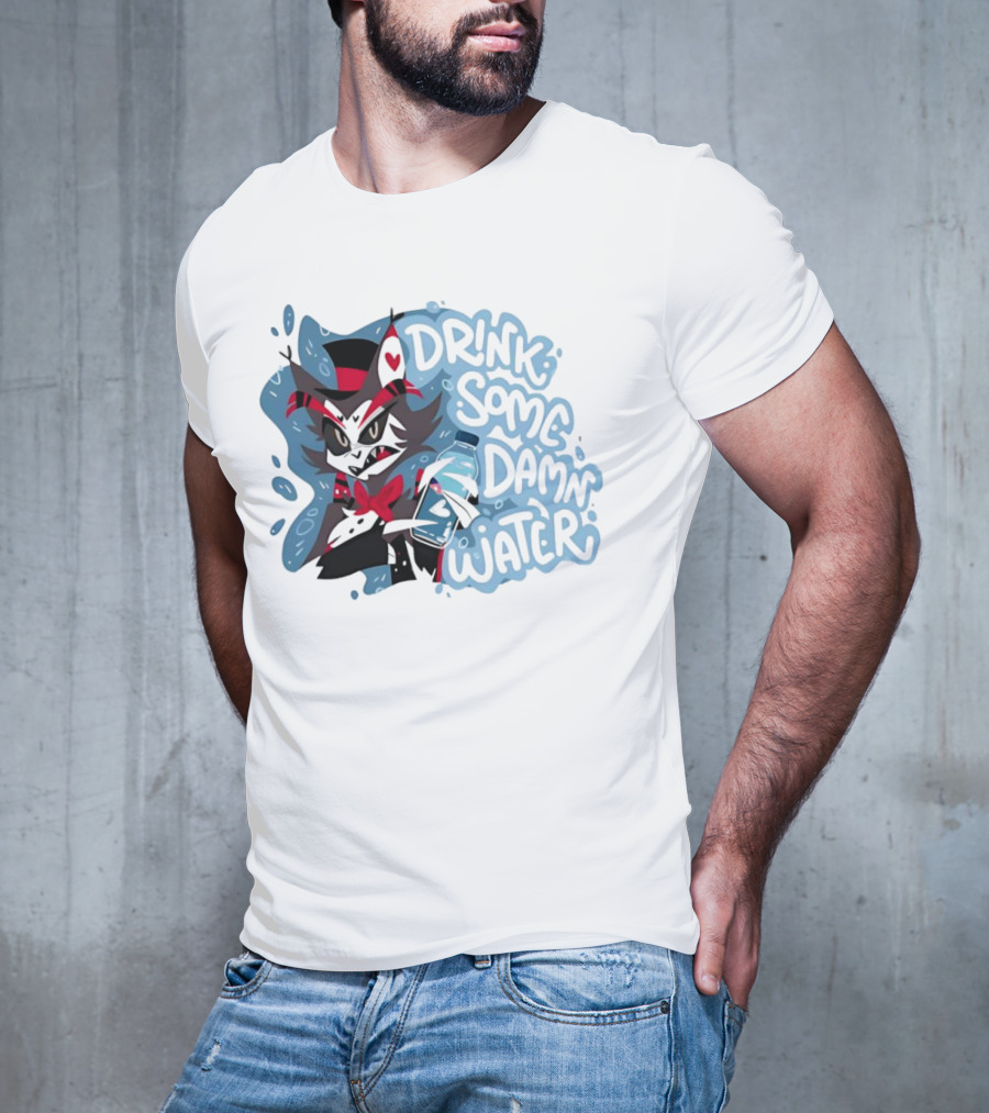 Drink Some Damn Water Wolf Holding Bottle T-Shirt