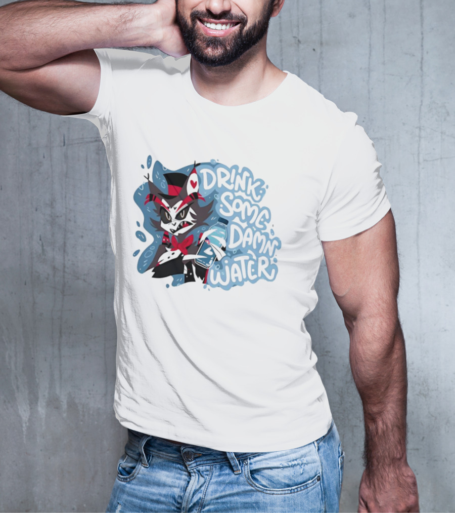 Drink Some Damn Water Wolf Holding Bottle T-Shirt
