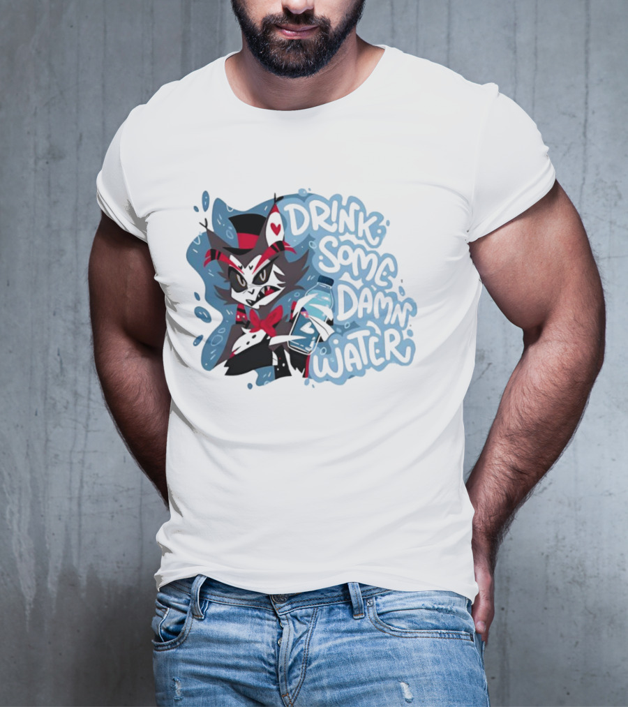 Drink Some Damn Water Wolf Holding Bottle T-Shirt