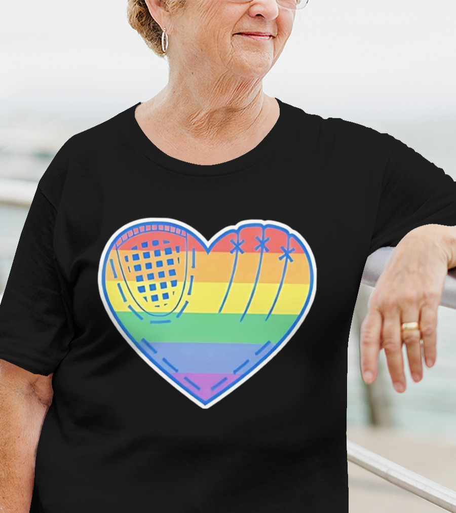 Pride Rainbow Striped Baseball Glove Heart T-Shirt