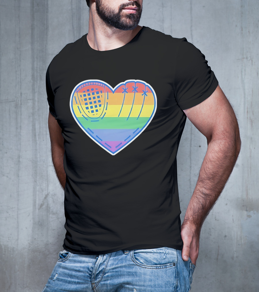 Pride Rainbow Striped Baseball Glove Heart T-Shirt