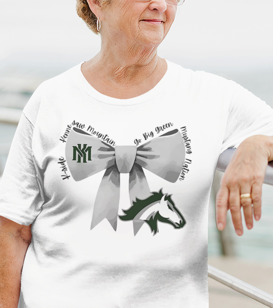 Bowtie Kennesaw Mountain Mustangs K-M Go Big Green Mustang Nation T-Shirt