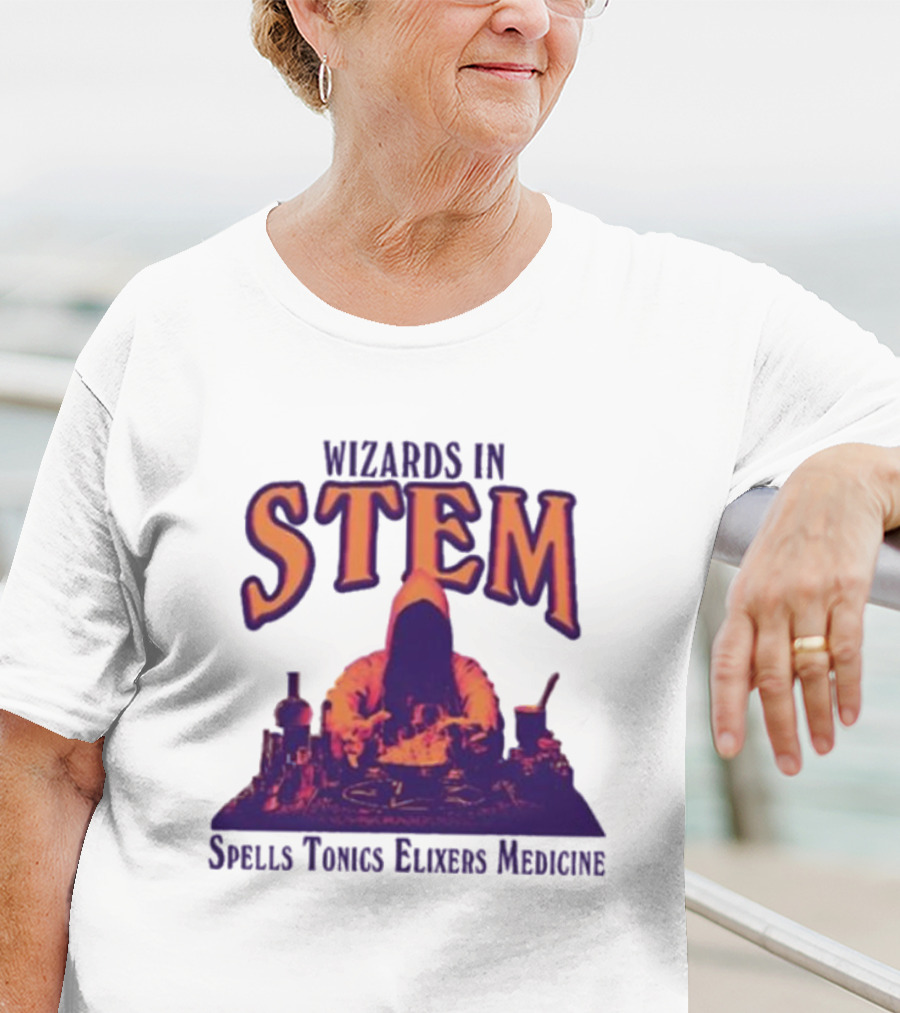 Wizards In STEM Spells Tonics Elixers Medicine Hooded Figure With Potions T-Shirt