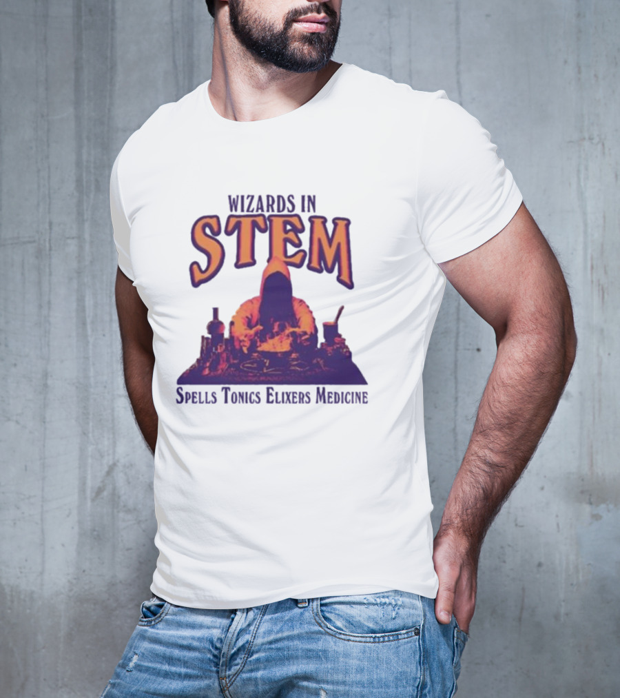 Wizards In STEM Spells Tonics Elixers Medicine Hooded Figure With Potions T-Shirt