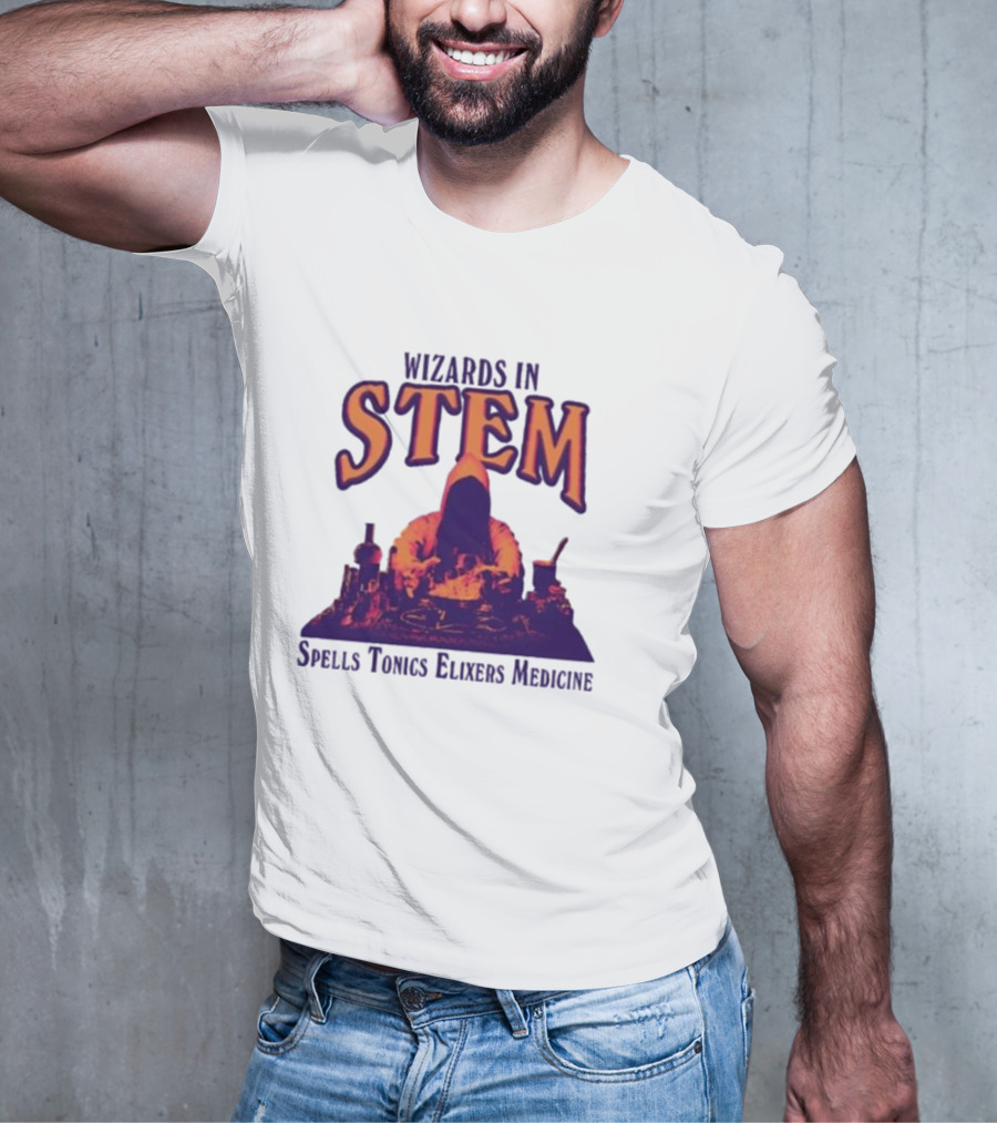 Wizards In STEM Spells Tonics Elixers Medicine Hooded Figure With Potions T-Shirt