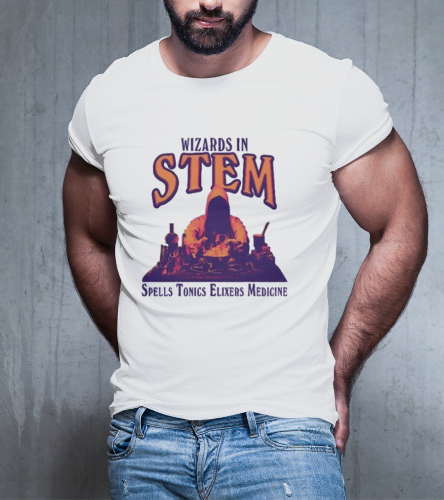 Wizards In STEM Spells Tonics Elixers Medicine Hooded Figure With Potions T-Shirt