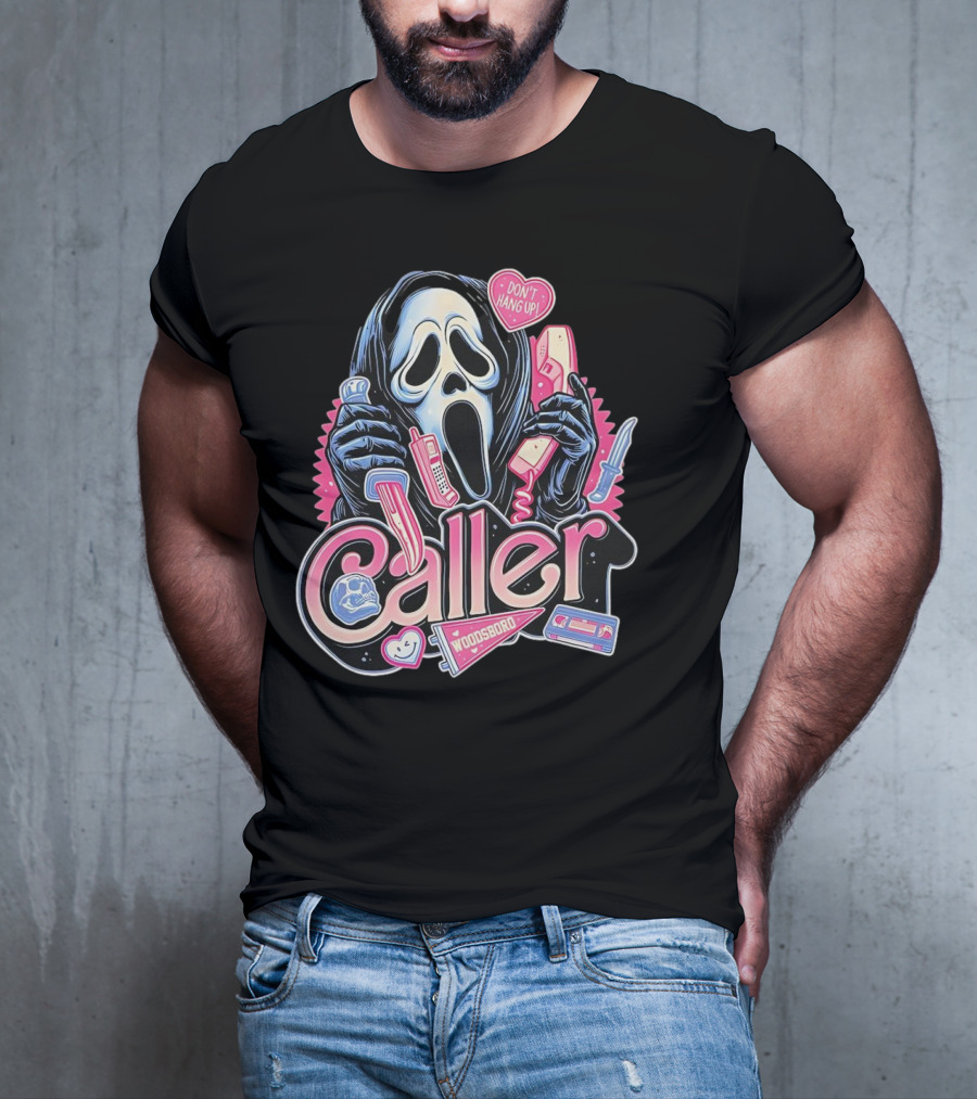 Caller Ghostface Woodsboro Don't Hang Up Pink Telephone Knife T-Shirt