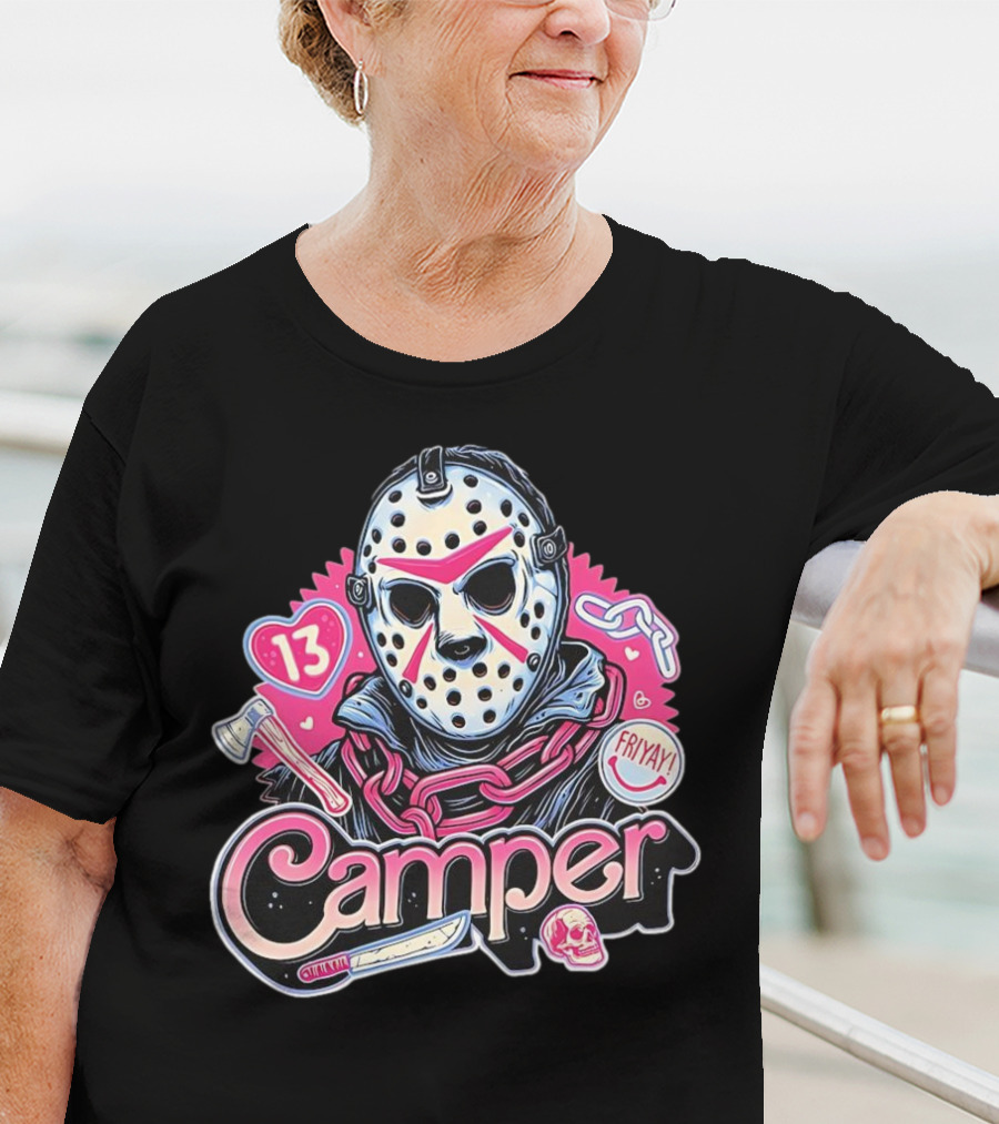 Camper 13 Jason Voorhees Mask And Chains With Ax And Knife Friyay Hearts T-Shirt