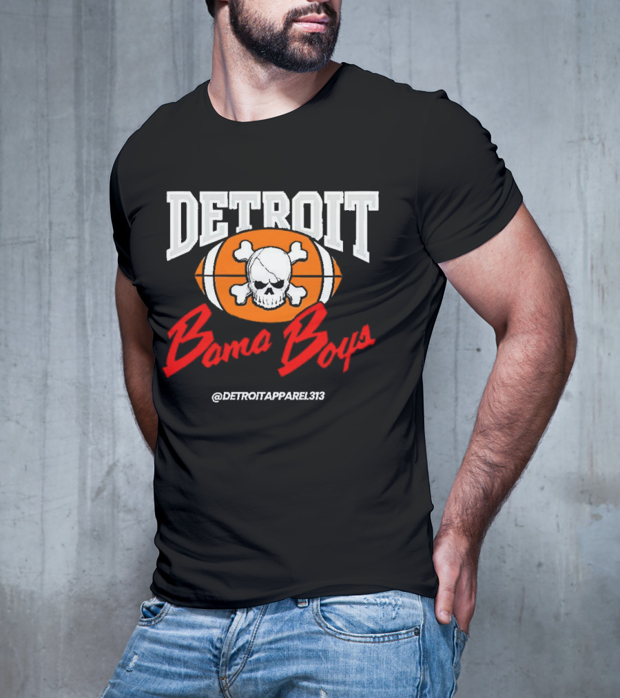 Detroit Bama Boys Skull Football @DetroitApparel313 T-Shirt