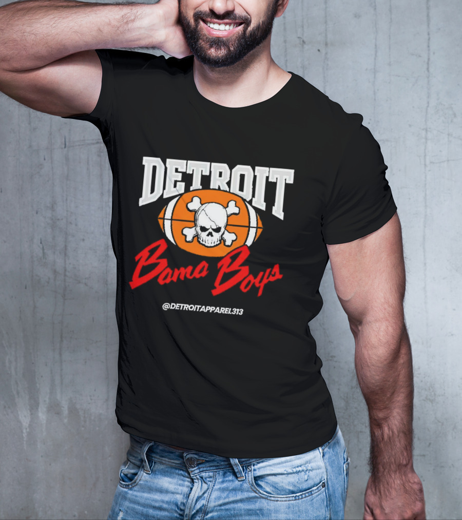 Detroit Bama Boys Skull Football @DetroitApparel313 T-Shirt