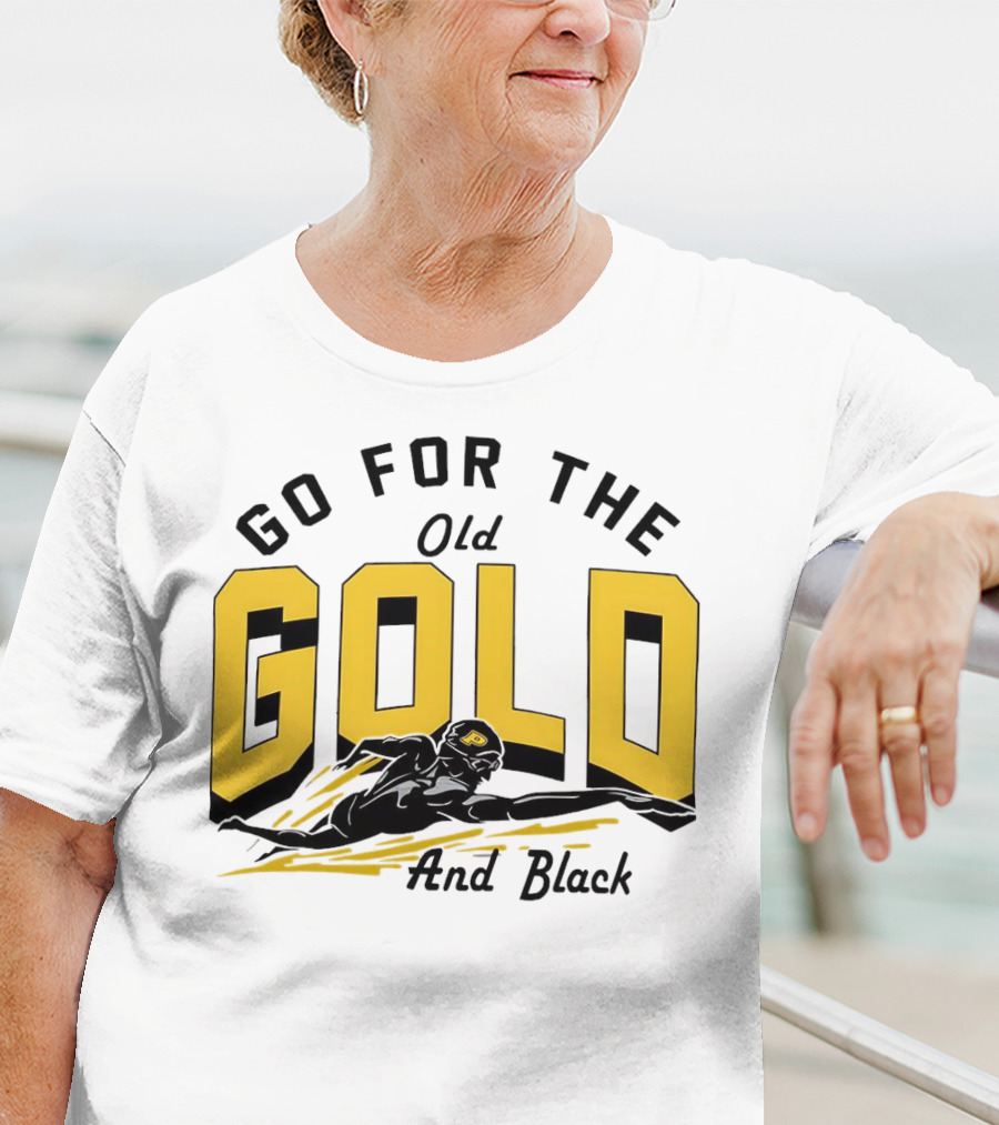 Go For The Old Gold And Black Gold Letters Swimming Scene T-Shirt