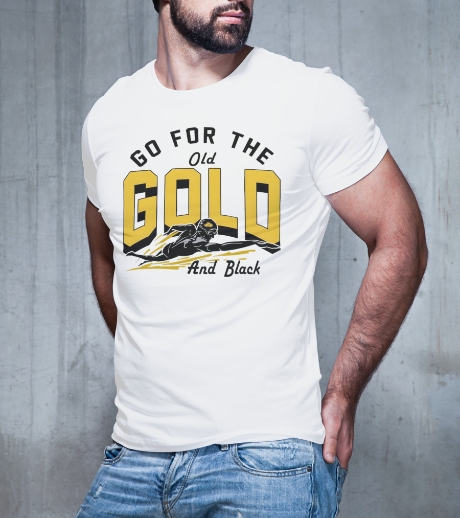 Go For The Old Gold And Black Gold Letters Swimming Scene T-Shirt