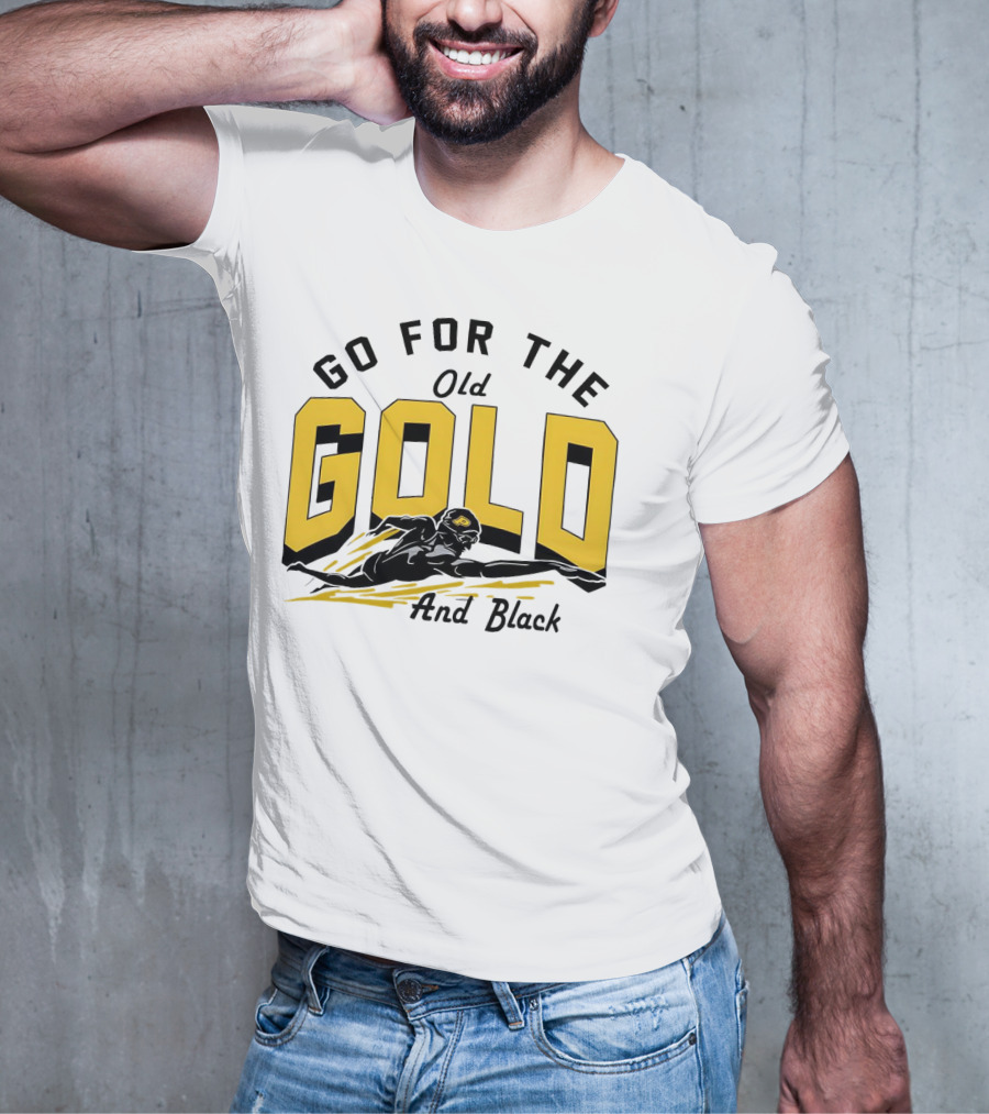 Go For The Old Gold And Black Gold Letters Swimming Scene T-Shirt