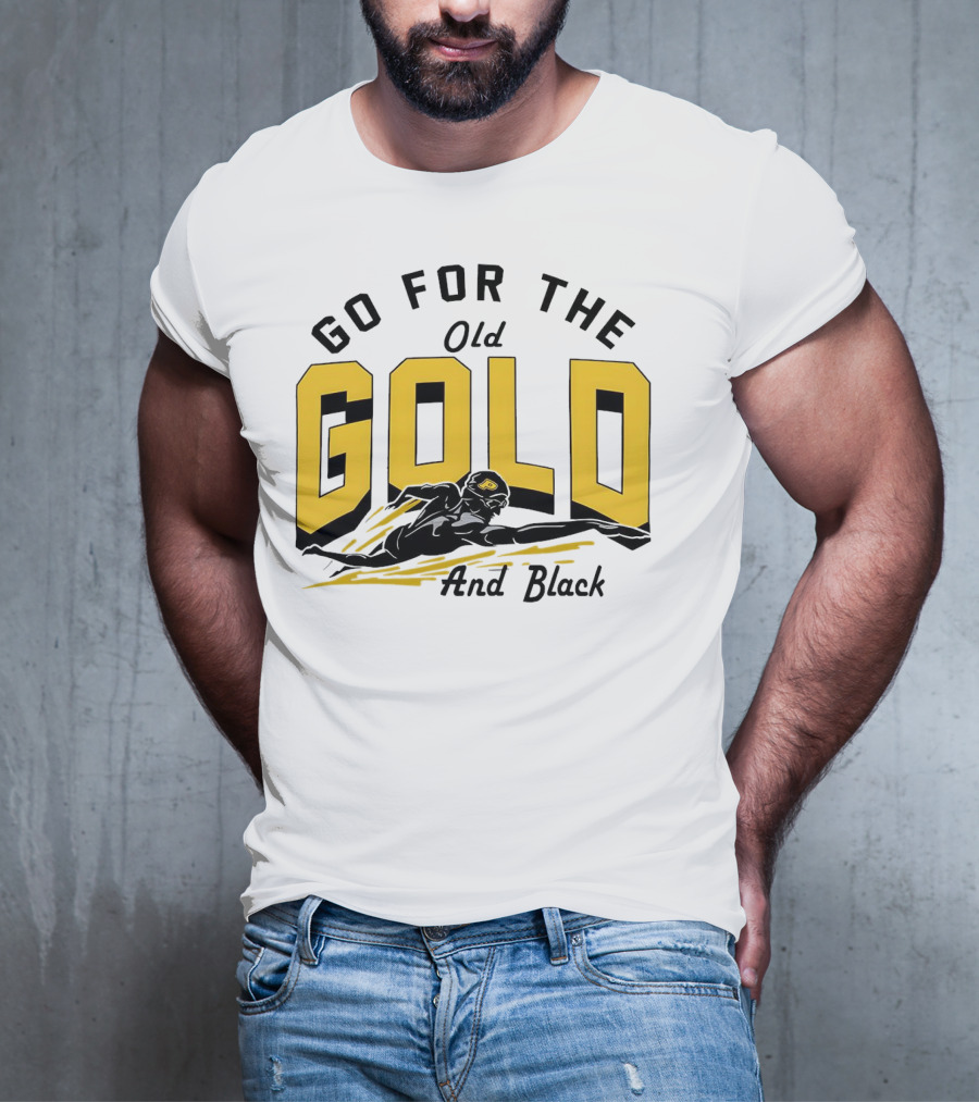 Go For The Old Gold And Black Gold Letters Swimming Scene T-Shirt