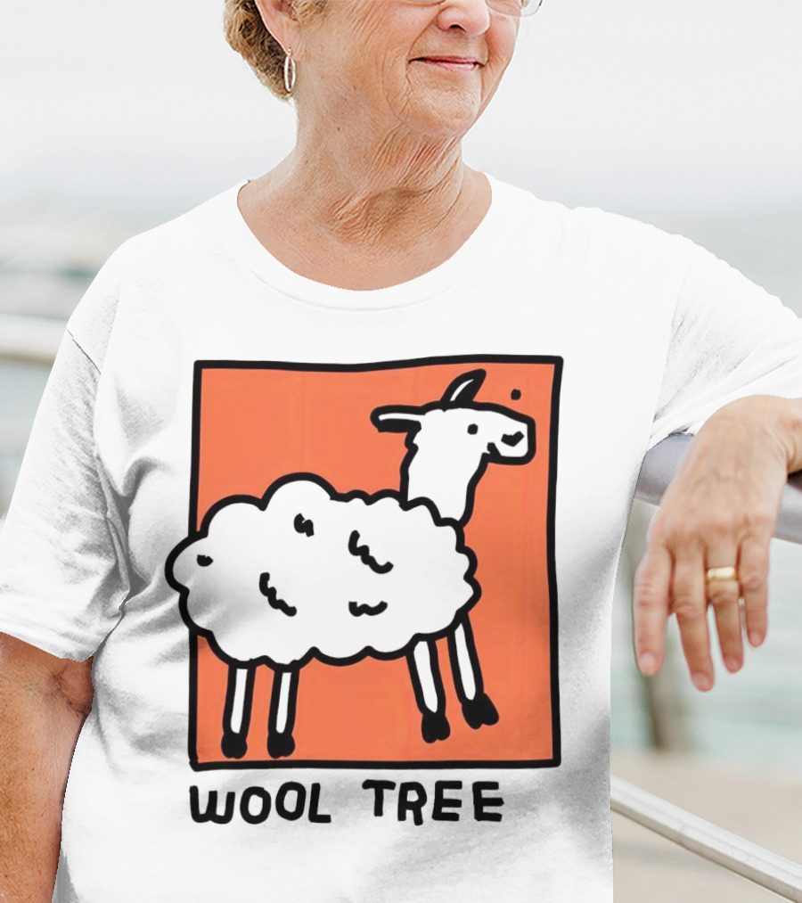 Wool Tree Black Sheep Illustration On Orange Background T-Shirt