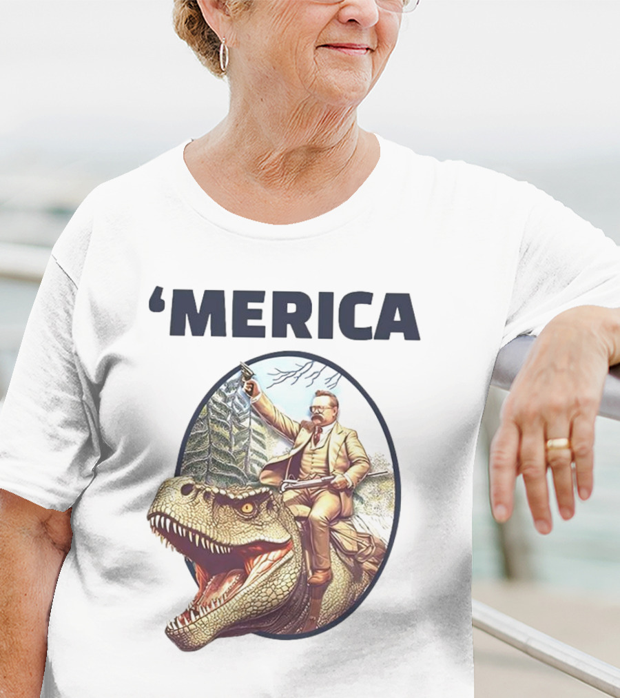 'Merica Chris Long Teddy Roosevelt Riding Allosaurus T-Shirt
