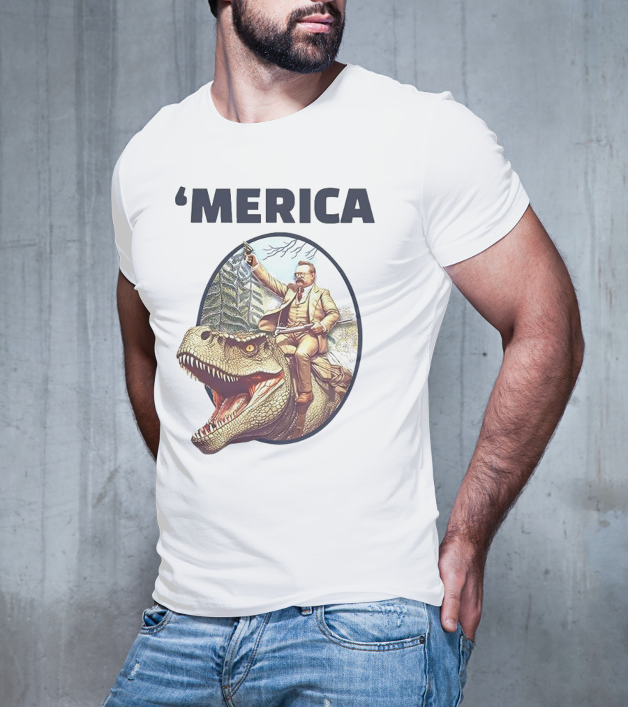 'Merica Chris Long Teddy Roosevelt Riding Allosaurus T-Shirt