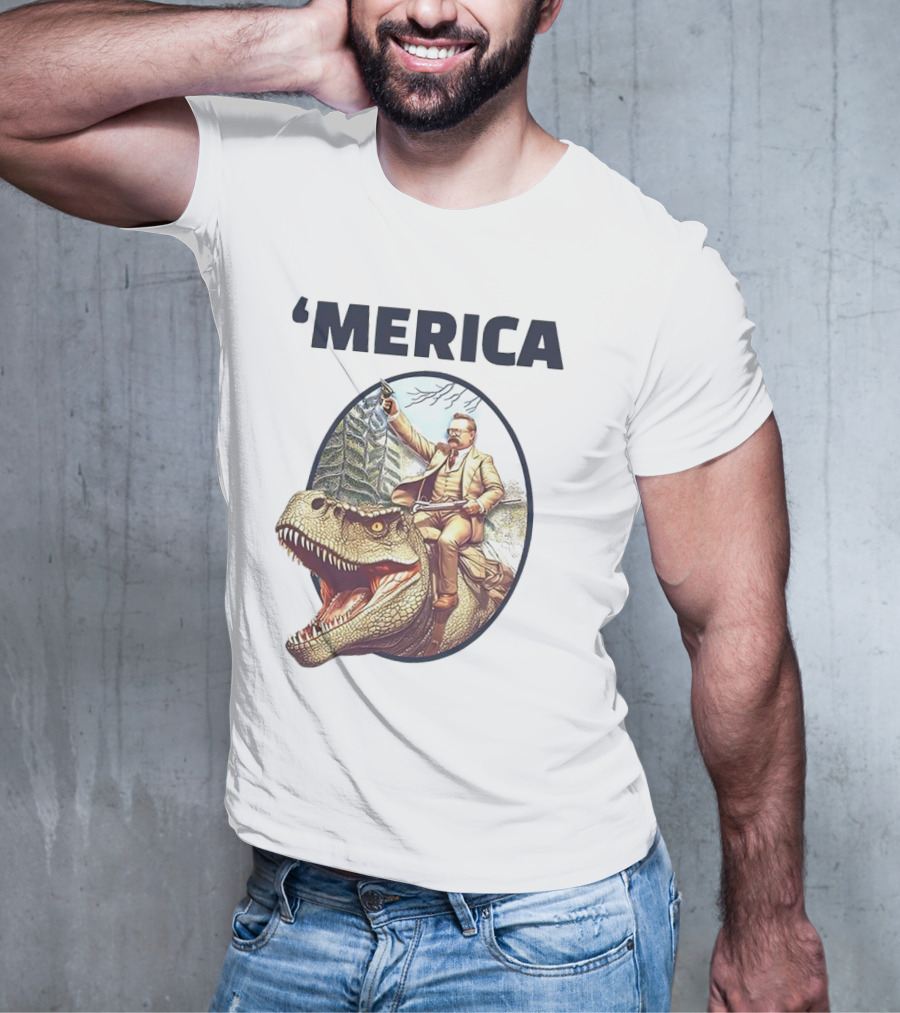 'Merica Chris Long Teddy Roosevelt Riding Allosaurus T-Shirt