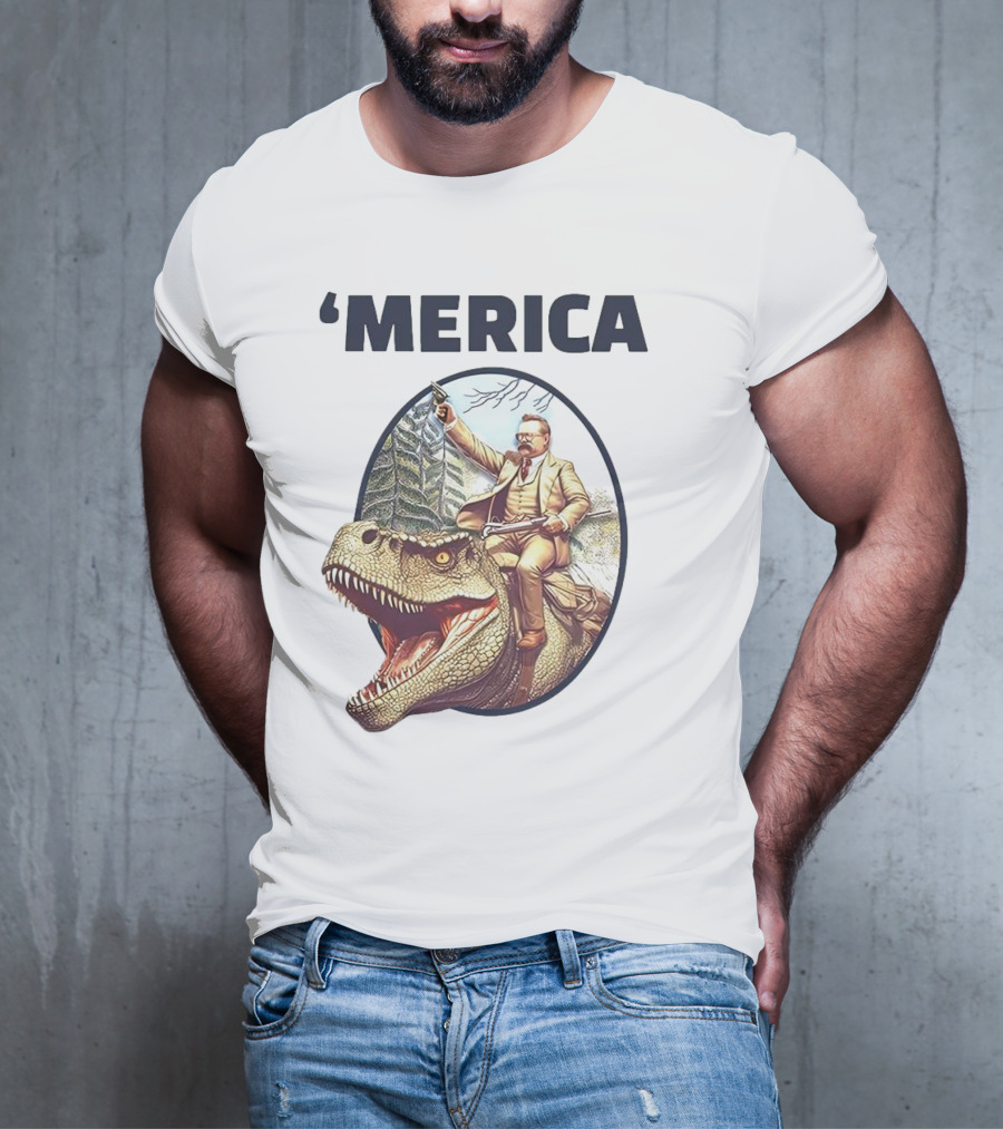'Merica Chris Long Teddy Roosevelt Riding Allosaurus T-Shirt