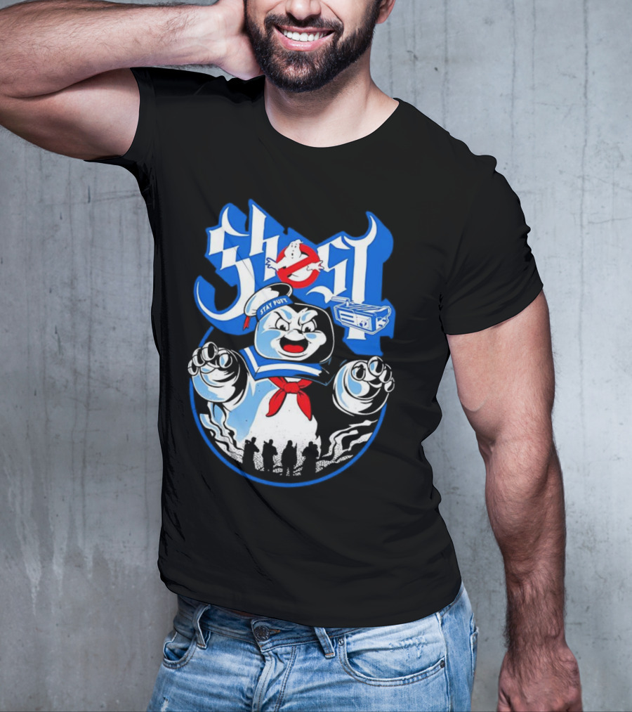 Stay Puft Marshmallow Man Ghostbusters Inspired With Ghostbusters Logo T-Shirt