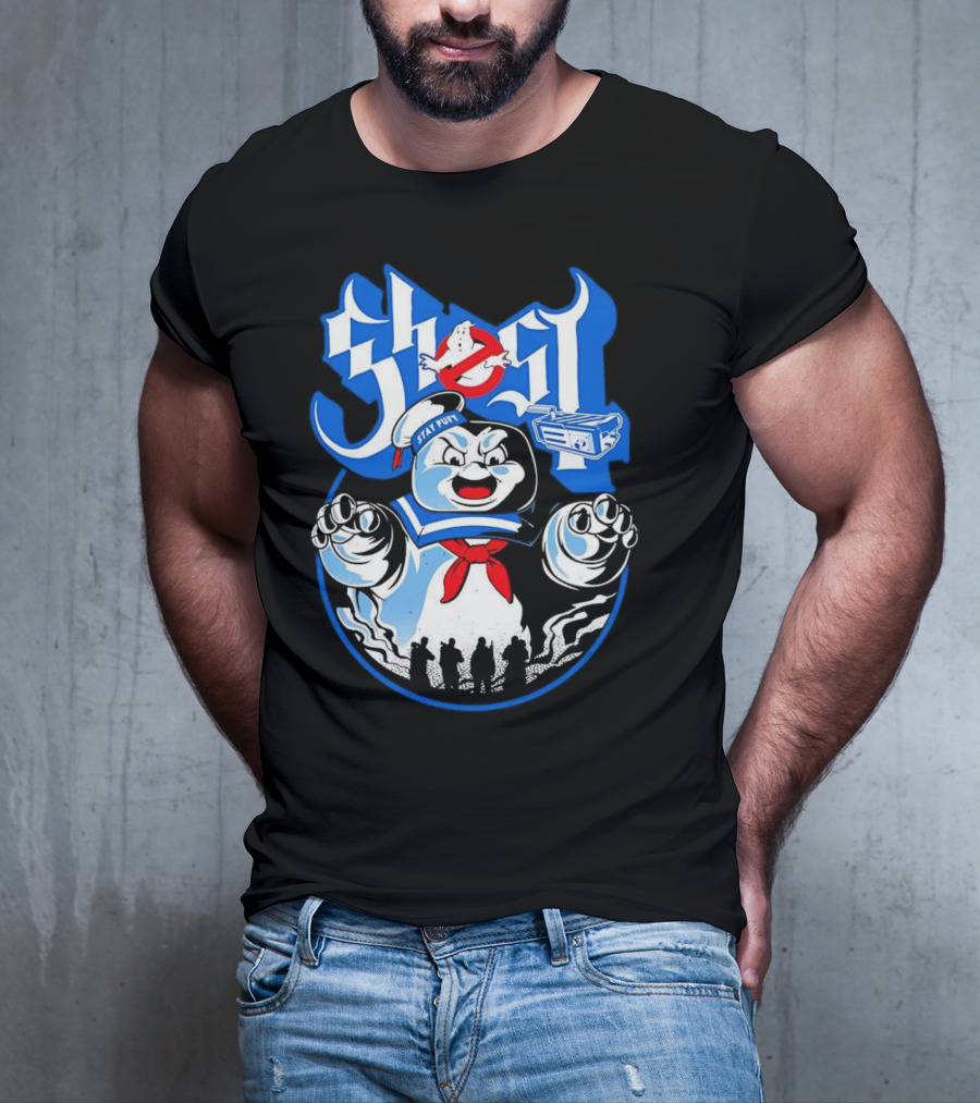 Stay Puft Marshmallow Man Ghostbusters Inspired With Ghostbusters Logo T-Shirt