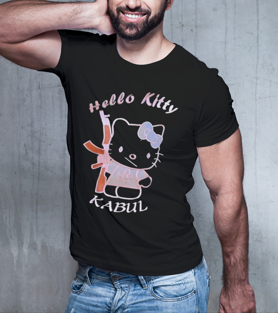 Hello Kitty Kabul Playful Twist On Iconic Character With Rifle T-Shirt