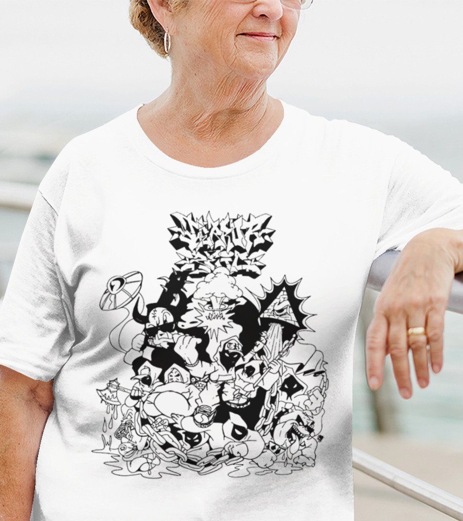 Madness White Cartoon Chaos Board Violence Slam T-Shirt
