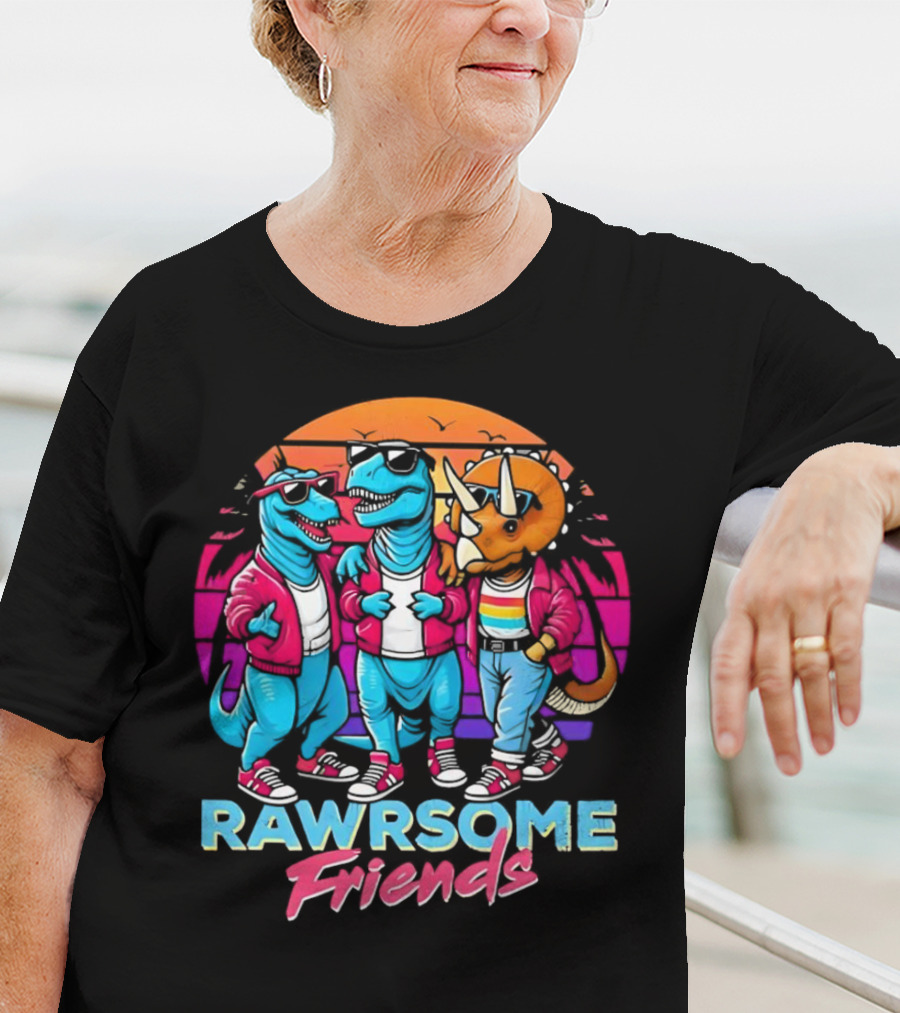 Rawrsome Friends Juna Duncan Retro Dinosaur Crew T-Shirt