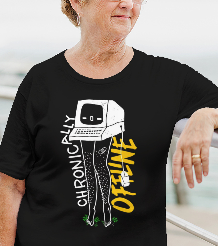 Chronically Offline Computer Head With Cable Legs T-Shirt