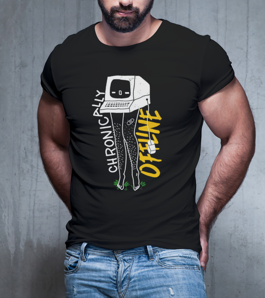 Chronically Offline Computer Head With Cable Legs T-Shirt
