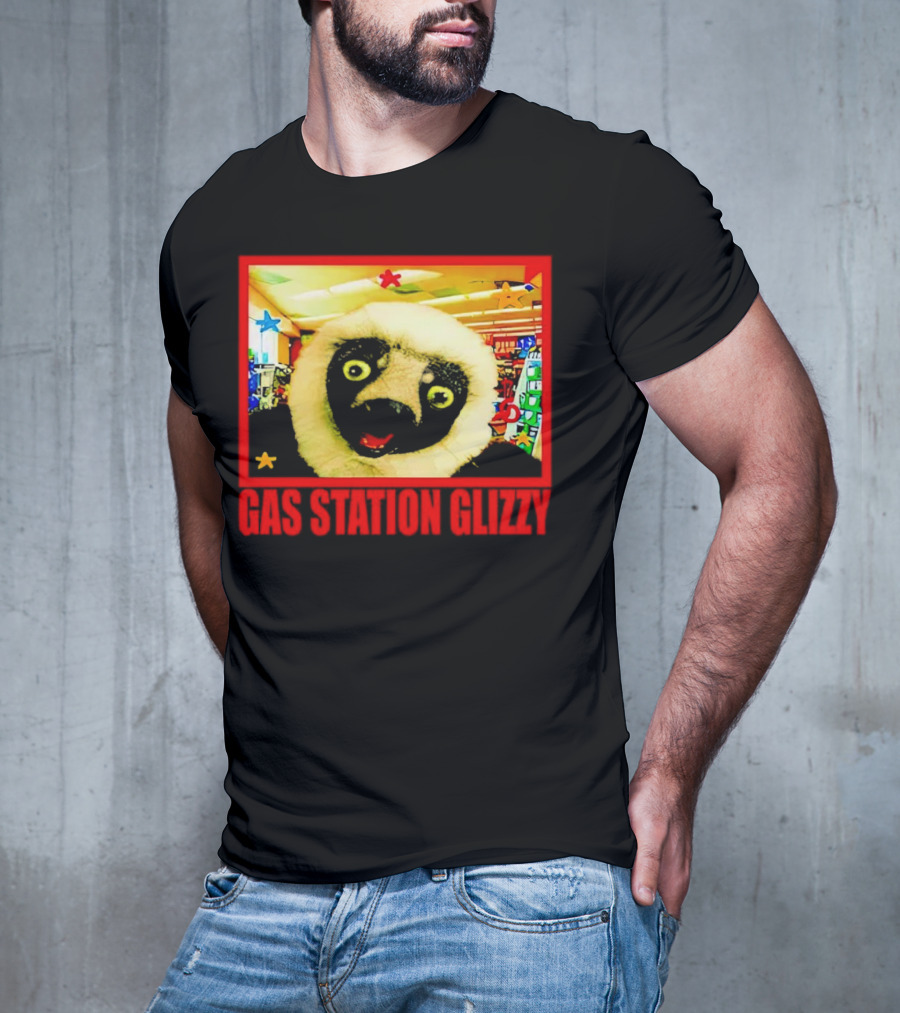Gas Station Glizzy Funny Lemur Cartoon Inside Store T-Shirt