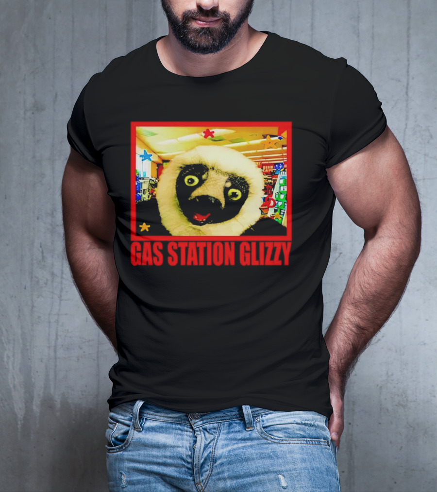 Gas Station Glizzy Funny Lemur Cartoon Inside Store T-Shirt