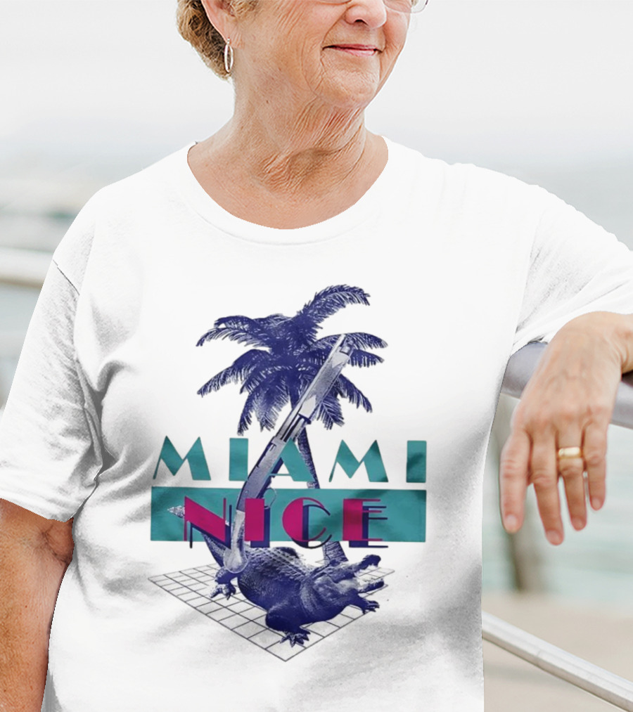 Miami Nice Gator Palm Tree Neon Vibes T-Shirt