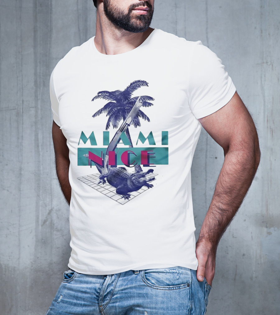 Miami Nice Gator Palm Tree Neon Vibes T-Shirt