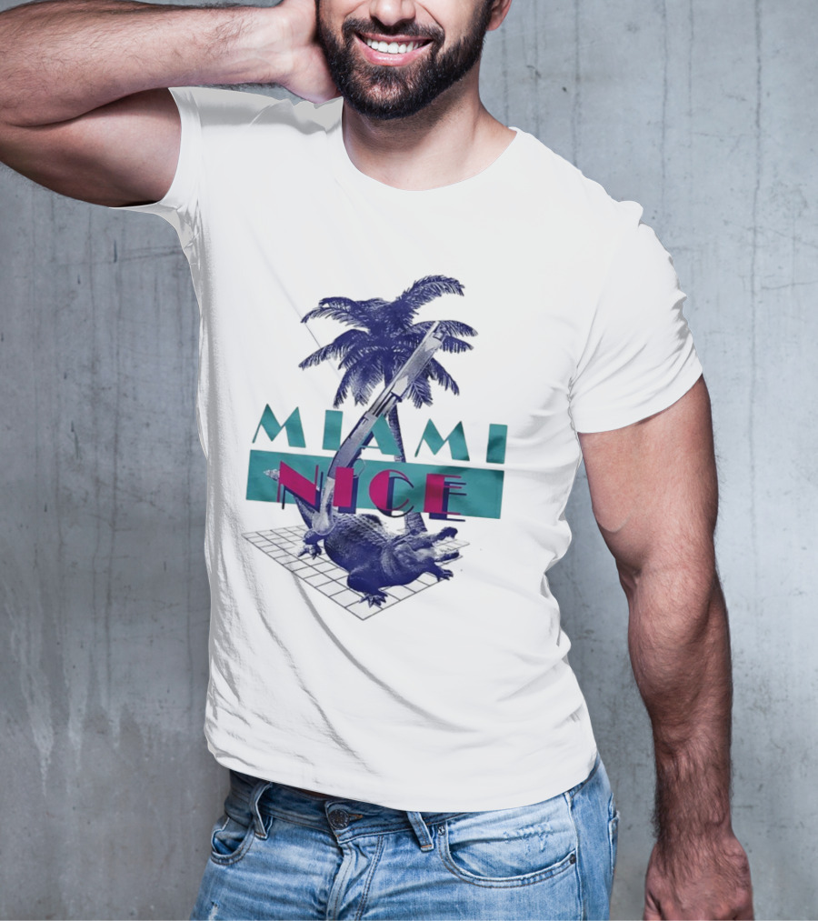 Miami Nice Gator Palm Tree Neon Vibes T-Shirt