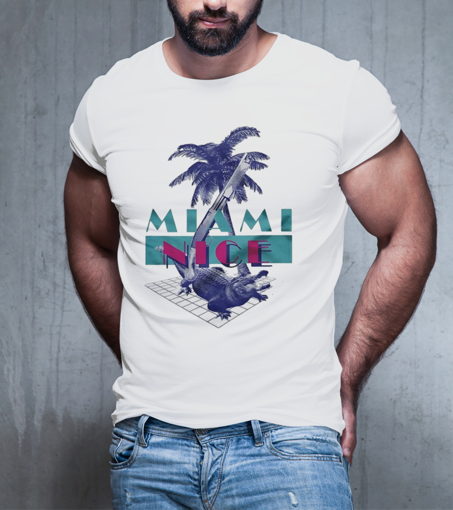 Miami Nice Gator Palm Tree Neon Vibes T-Shirt