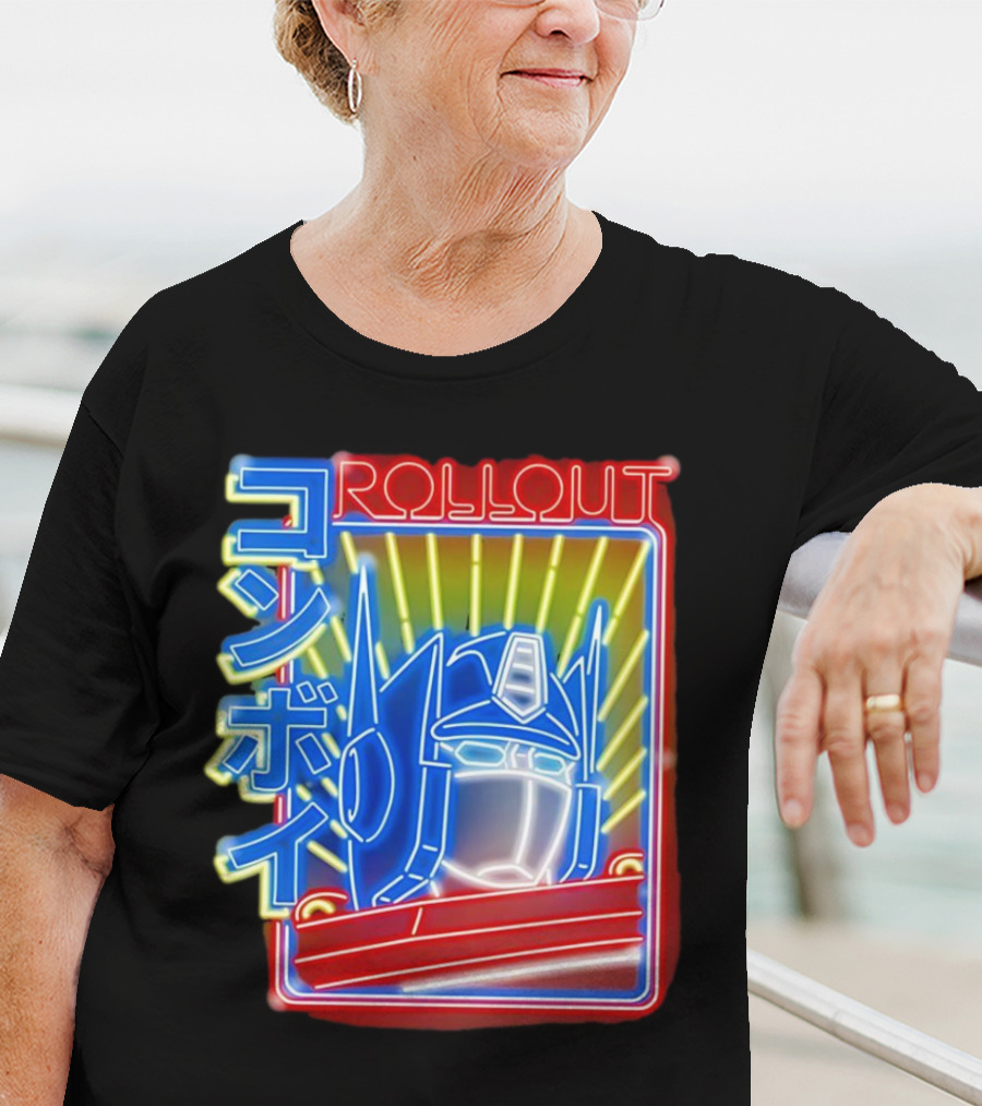 Rollout Neon Prime Robot Head With Japanese Characters T-Shirt