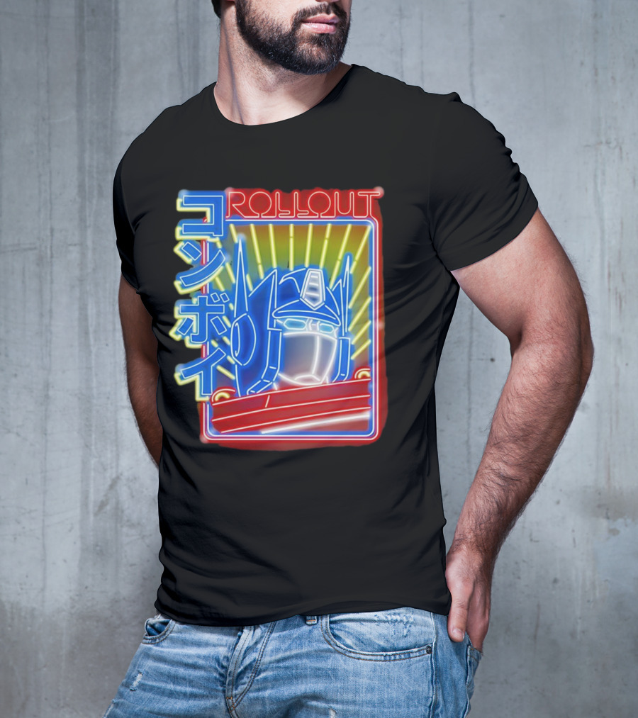 Rollout Neon Prime Robot Head With Japanese Characters T-Shirt