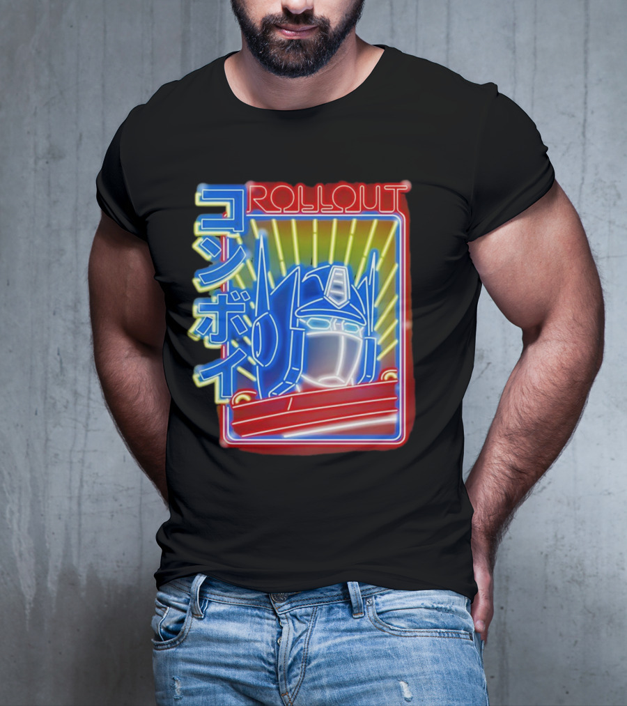 Rollout Neon Prime Robot Head With Japanese Characters T-Shirt