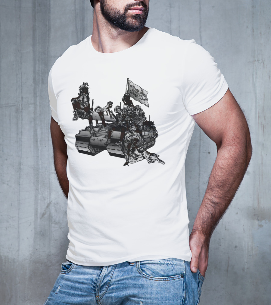 Gods Battalion Cloud White Ebony Battalion Tank With Warriors And Flag T-Shirt