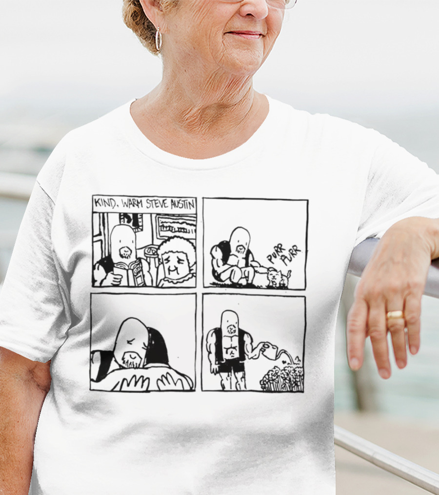 Kind Warm Steve Austin Reading, Petting Cat, Hugging, Watering Flowers T-Shirt