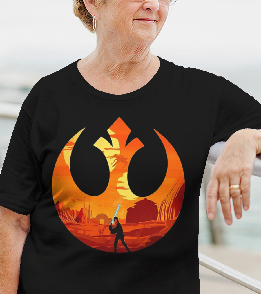 Luke Skywalker The Knight Farmer Tatooine Rebel Symbol Sunset Scene T-Shirt