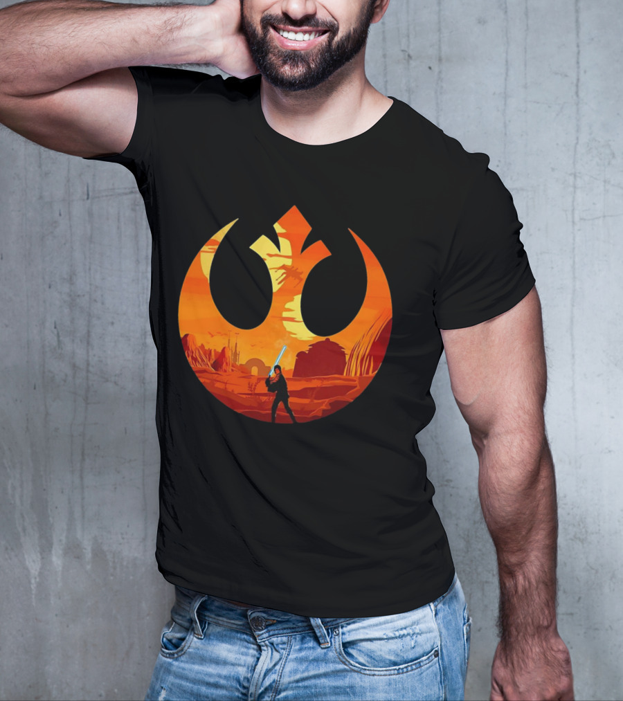Luke Skywalker The Knight Farmer Tatooine Rebel Symbol Sunset Scene T-Shirt