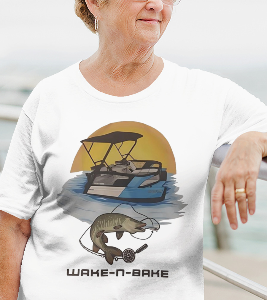 Wake N Bake Fishing Boat Sunrise Catch T-Shirt