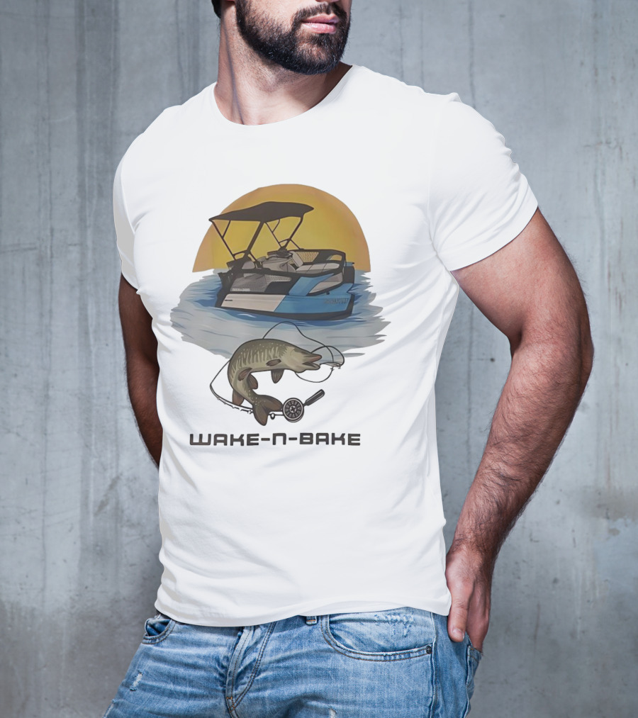 Wake N Bake Fishing Boat Sunrise Catch T-Shirt