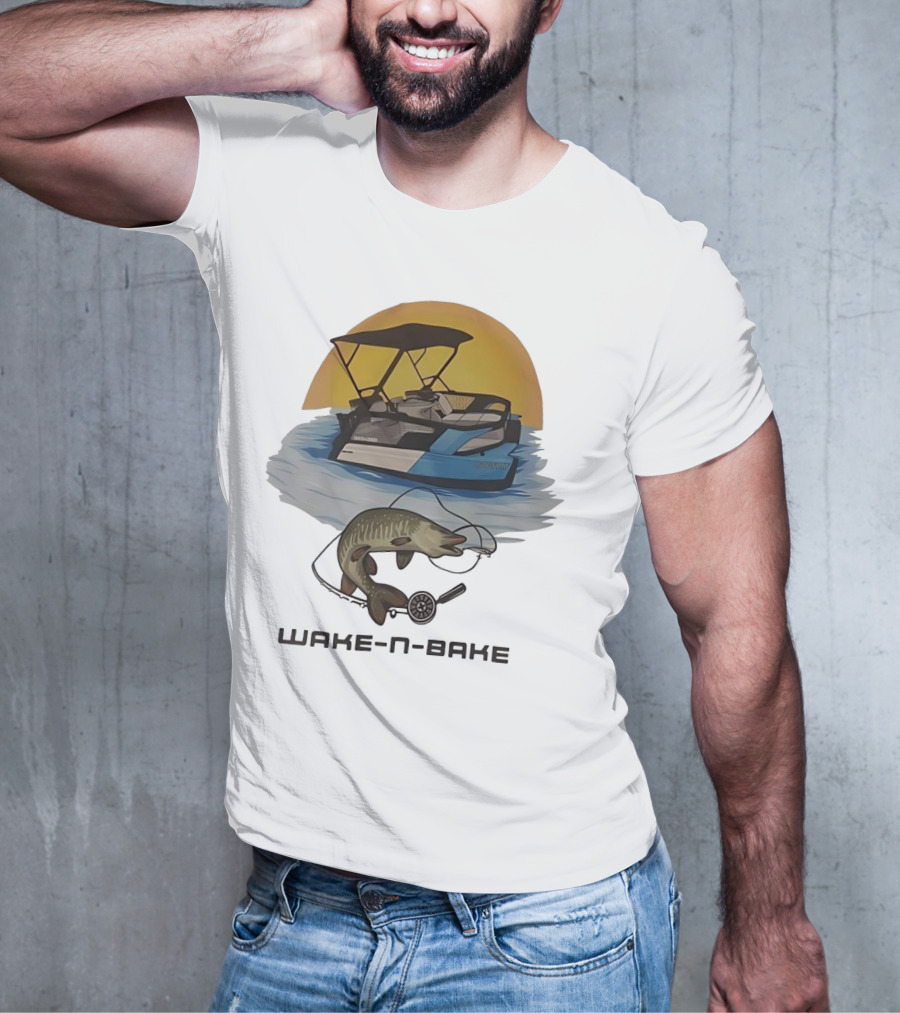 Wake N Bake Fishing Boat Sunrise Catch T-Shirt